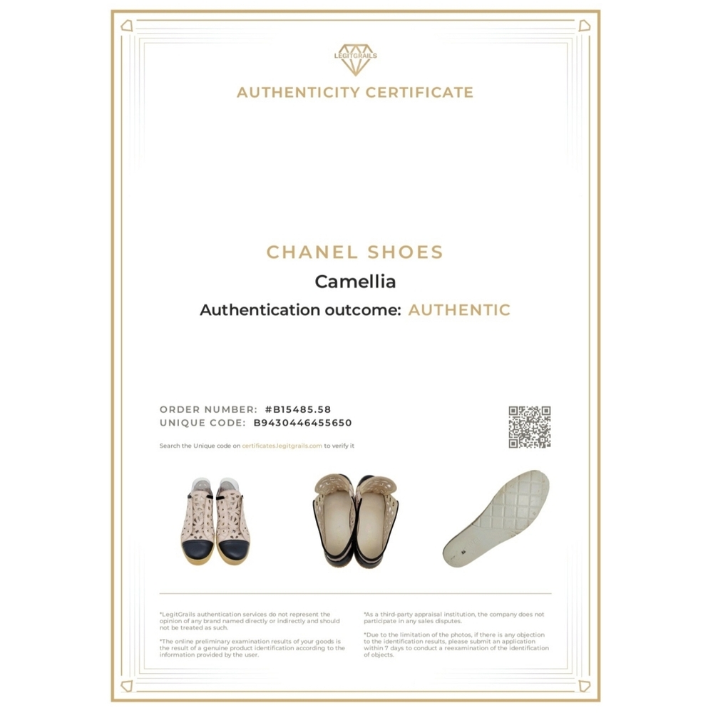 CHANEL Camellia Floral Laser Cut CC Low-Top Sneakers Cream Black 7/37 + COA - Picture 12 of 13